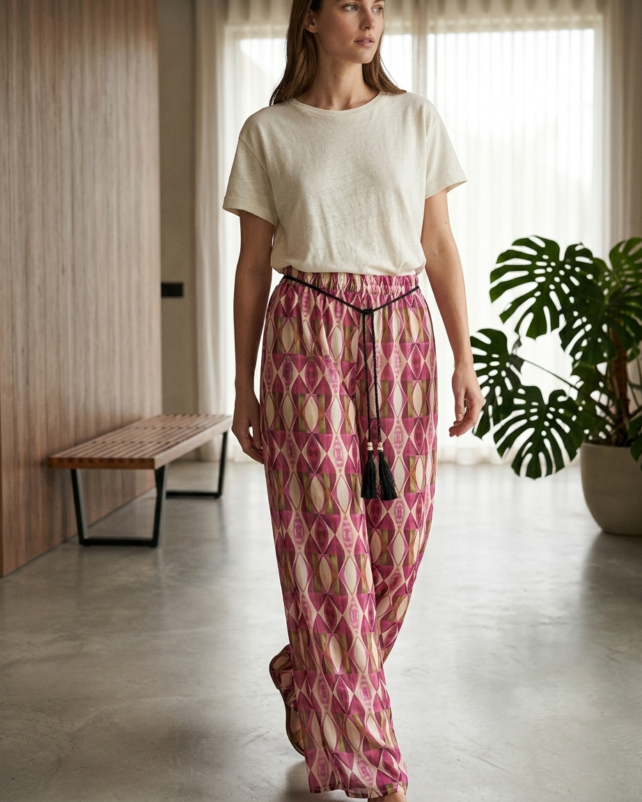 Abstract Wide-Leg Pants in Pink by Paola Pellini – view 2