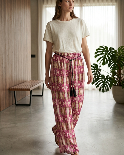 Abstract Wide-Leg Pants in Pink by Paola Pellini – view 2