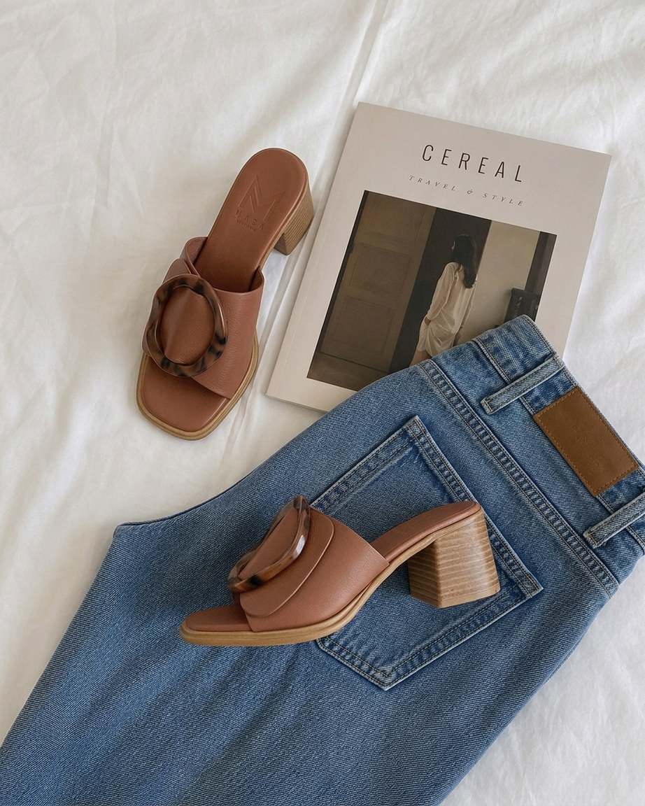 Nappa Heeled Mule in Chestnut
