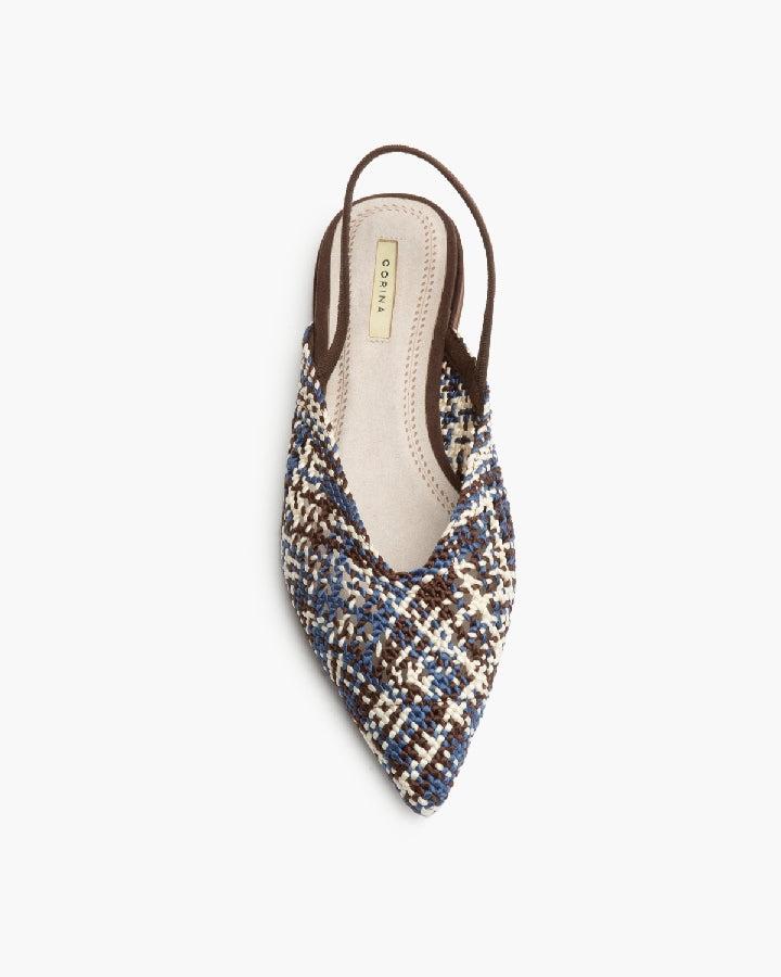 BRAIDED FLATS IN BROWN, BLUE AND WHITE