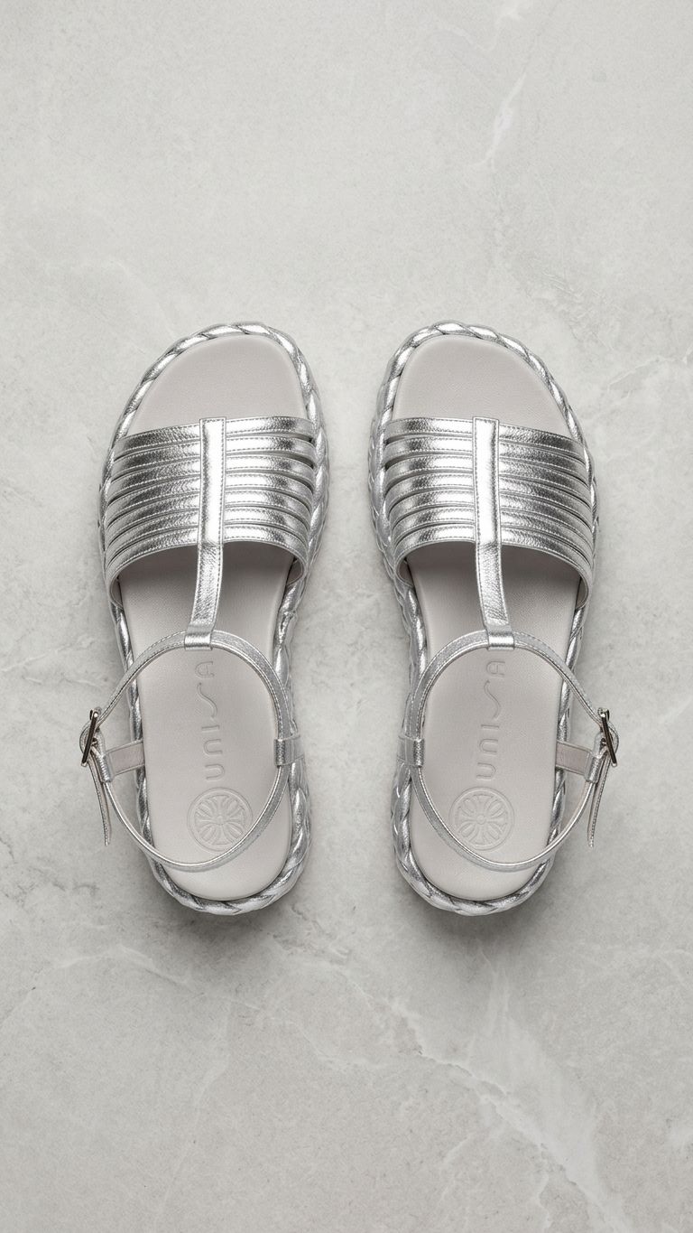 SANDAL WITH PLAITED BLOCK IN SILVER