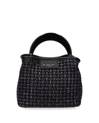 TOP HANDLE BAG IN STRAW BLACK