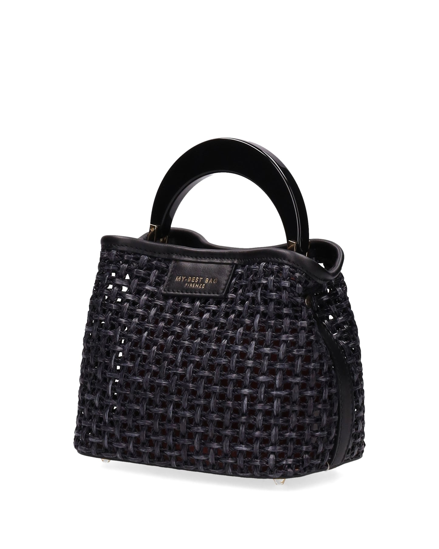 TOP HANDLE BAG IN STRAW BLACK