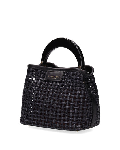 TOP HANDLE BAG IN STRAW BLACK