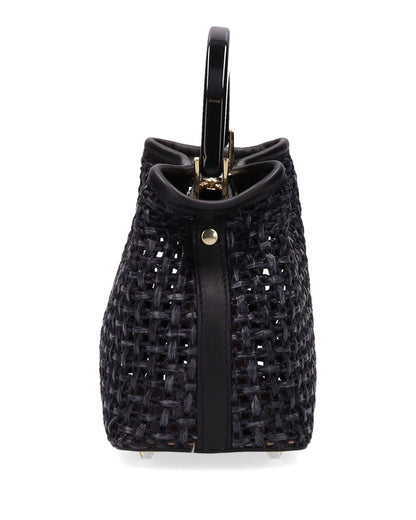 TOP HANDLE BAG IN STRAW BLACK