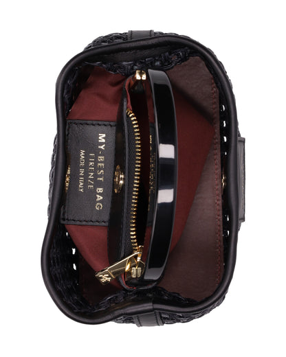 TOP HANDLE BAG IN STRAW BLACK
