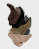 Stack of brown, black, and beige cowboy boots on a light gray background
