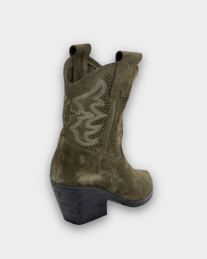 SUEDE ANKLE TEXAS BOOTS IN GREEN