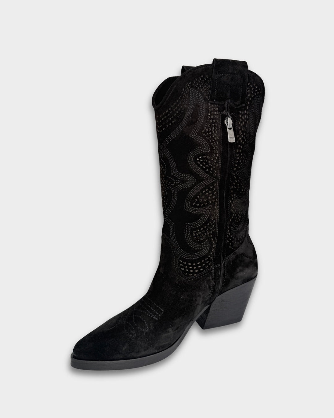 SUEDE MID-CALF TEXAS BOOTS IN BLACK - decorative