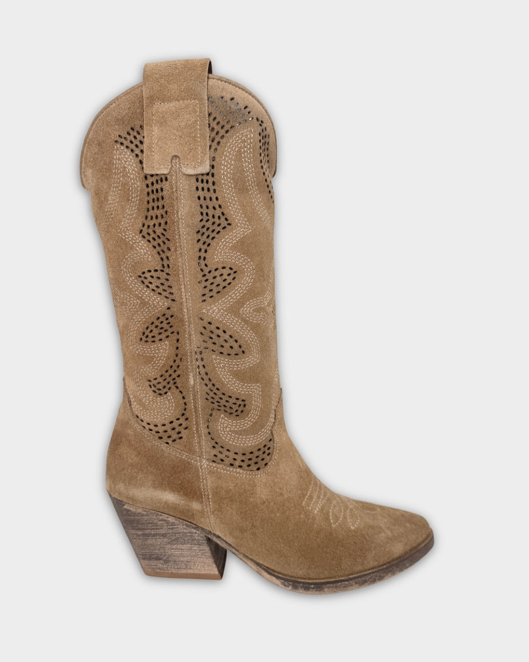 SUEDE MID-CALF TEXAS BOOTS IN CAMEL