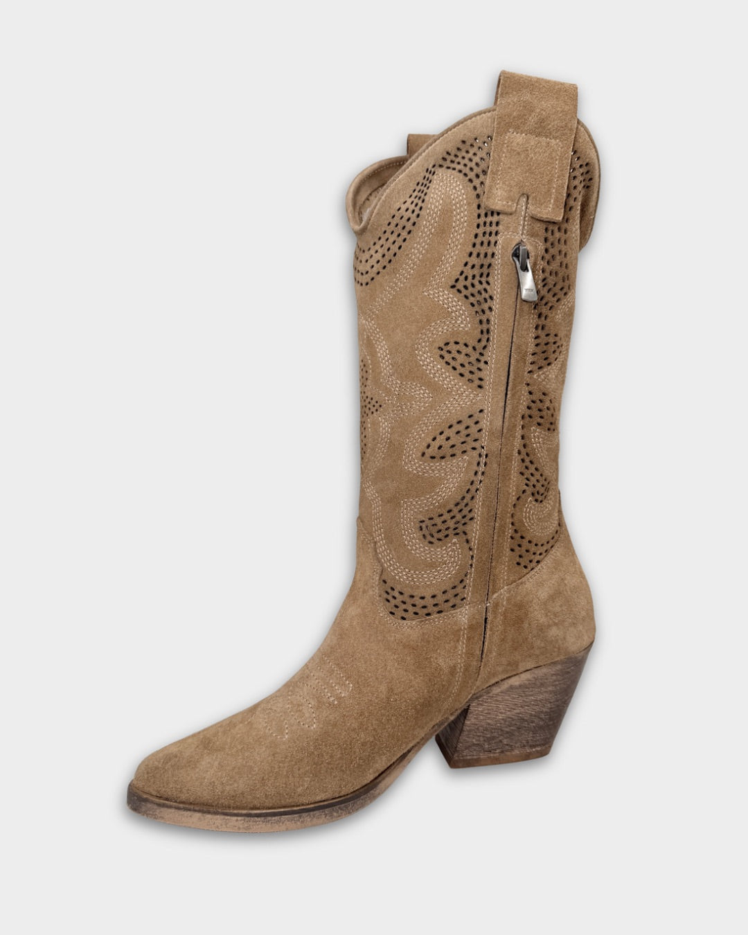 SUEDE MID-CALF TEXAS BOOTS IN CAMEL