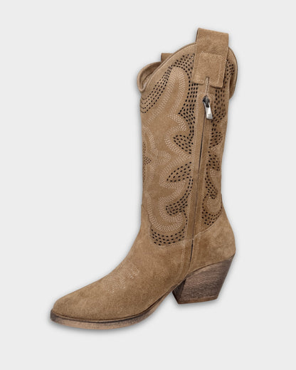 SUEDE MID-CALF TEXAS BOOTS IN CAMEL