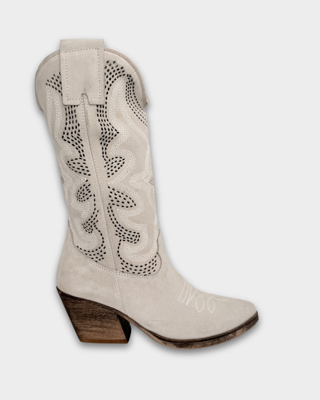 SUEDE MID-CALF TEXAS BOOTS IN LIGHT GREY
