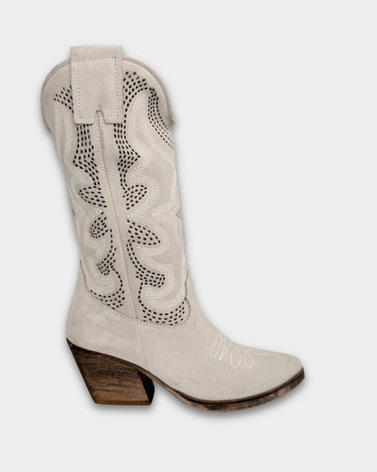 SUEDE MID-CALF TEXAS BOOTS IN LIGHT GREY