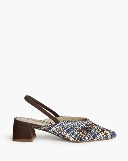 Braided Slingback in Blue, Brown, and White – Sling Backs by Corina | MĀJÅ