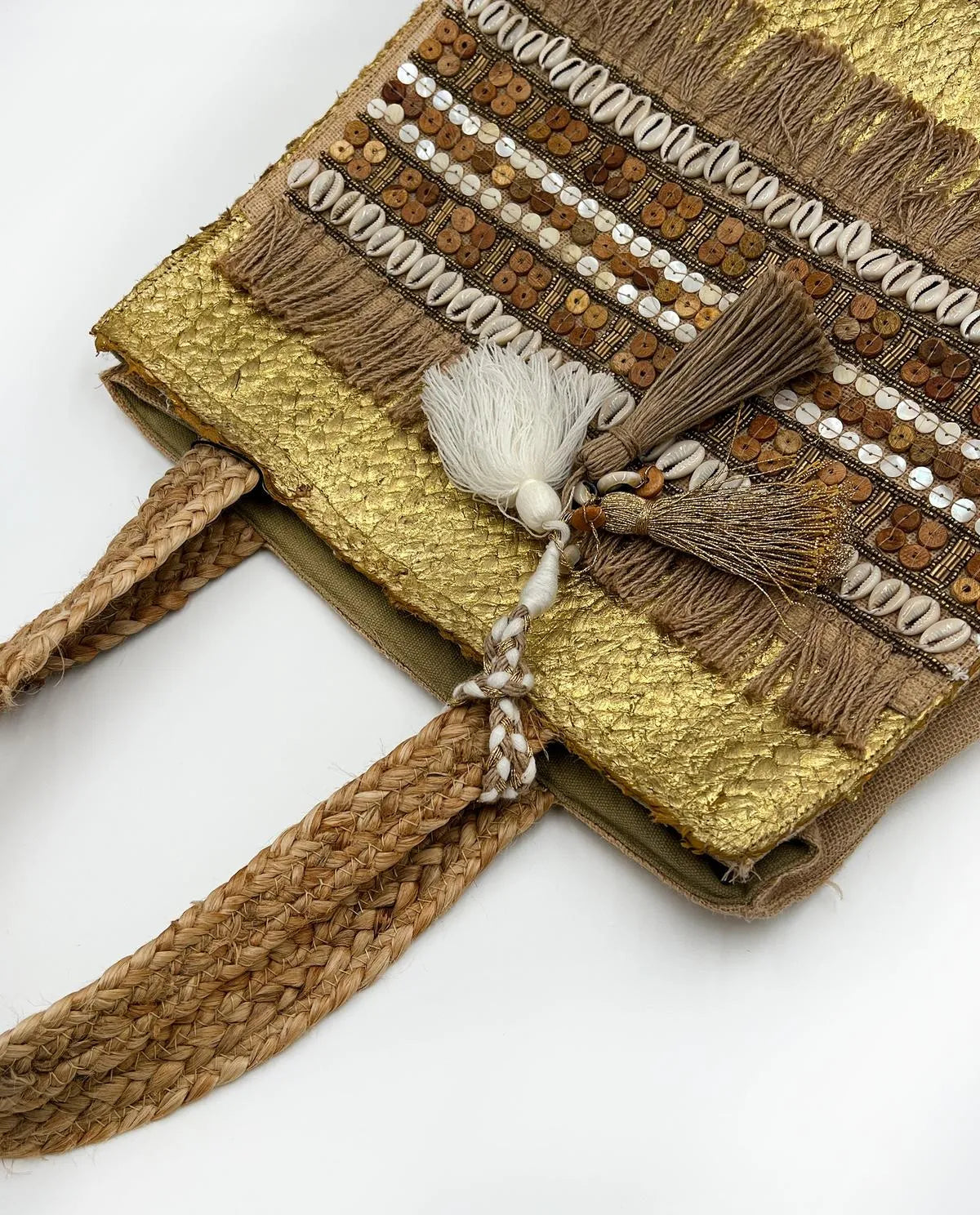 EMBELISHED JUTE BAG-Top Handle Bags-ALEX MAX- Pointure.AE