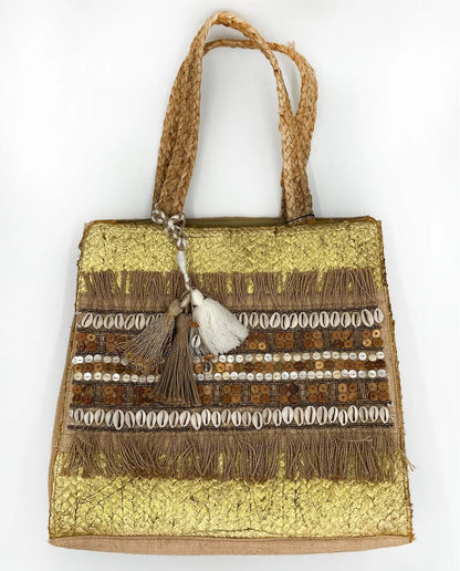 EMBELISHED JUTE BAG-Top Handle Bags-ALEX MAX- Pointure.AE