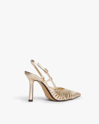 HIGH HEEL SLING BACK IN GOLD-Sling Backs-CORINA- Pointure.AE
