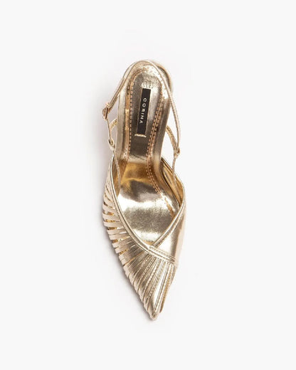 HIGH HEEL SLING BACK IN GOLD-Sling Backs-CORINA- Pointure.AE