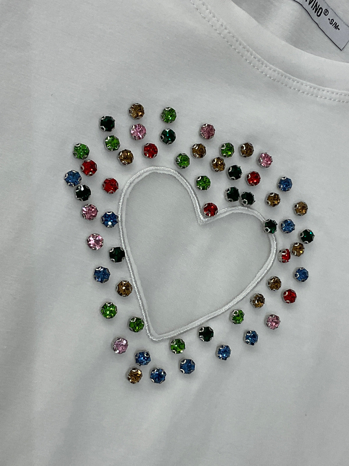 Rhinestone Heart T-Shirt in White by Color Your Life – view 2