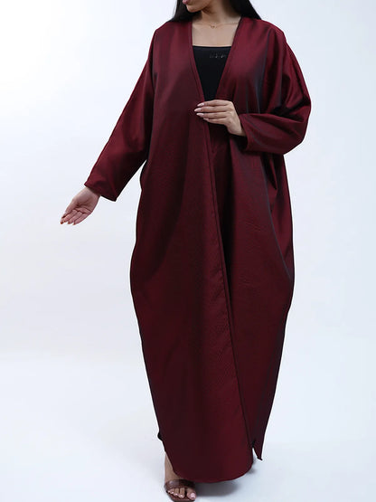 Jacquard Oversized Abaya in Red-Abayas-KURUNKOO- Pointure.AE