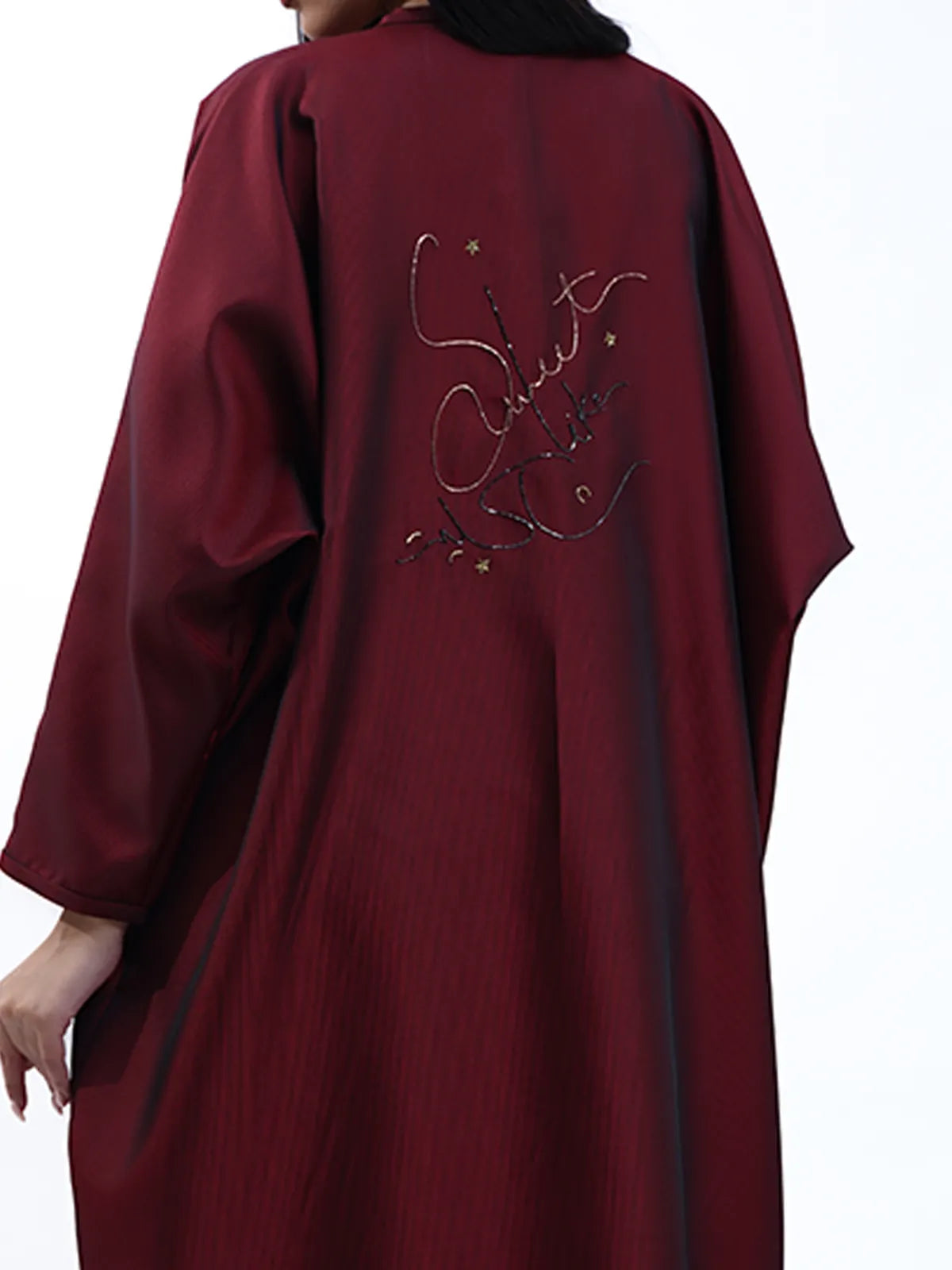 Jacquard Oversized Abaya in Red-Abayas-KURUNKOO- Pointure.AE