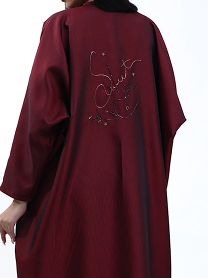 Jacquard Oversized Abaya in Red-Abayas-KURUNKOO- Pointure.AE