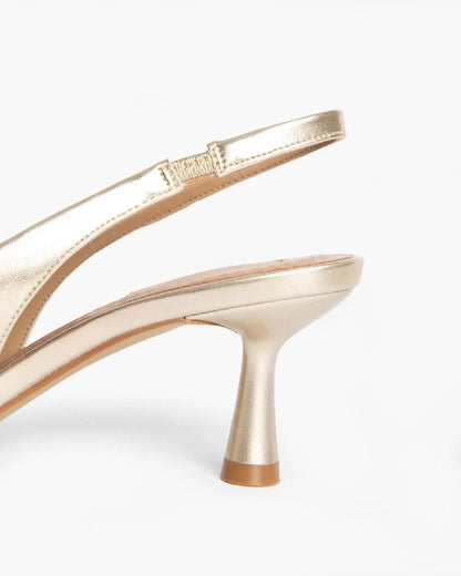 LOW HEEL SLING BACK IN GOLD-Sling Backs-CORINA- Pointure.AE