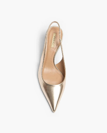 LOW HEEL SLING BACK IN GOLD-Sling Backs-CORINA- Pointure.AE