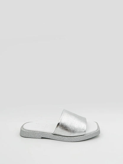 METALLIC EFFECT SLIPPER IN SILVER-Slippers-MAGA MILANO- Pointure.AE