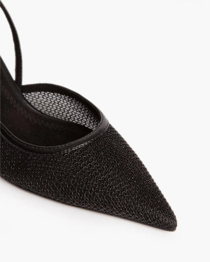 METALLIC MESH SLING BACK IN BLACK-Sling Backs-CORINA- Pointure.AE