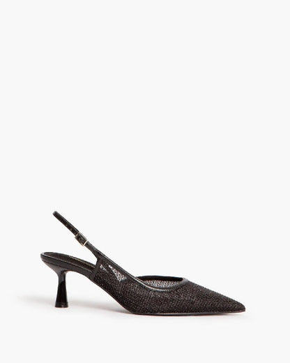 METALLIC MESH SLING BACK IN BLACK-Sling Backs-CORINA- Pointure.AE