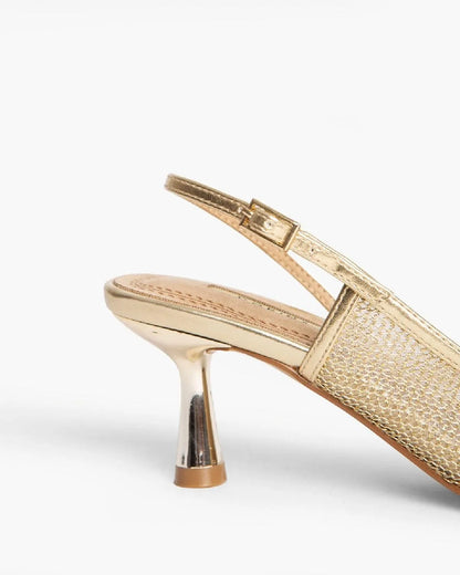 METALLIC MESH SLING BACK IN GOLD-Sling Backs-CORINA- Pointure.AE