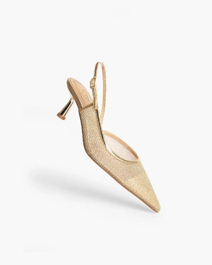 METALLIC MESH SLING BACK IN GOLD-Sling Backs-CORINA- Pointure.AE