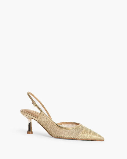 METALLIC MESH SLING BACK IN GOLD-Sling Backs-CORINA- Pointure.AE