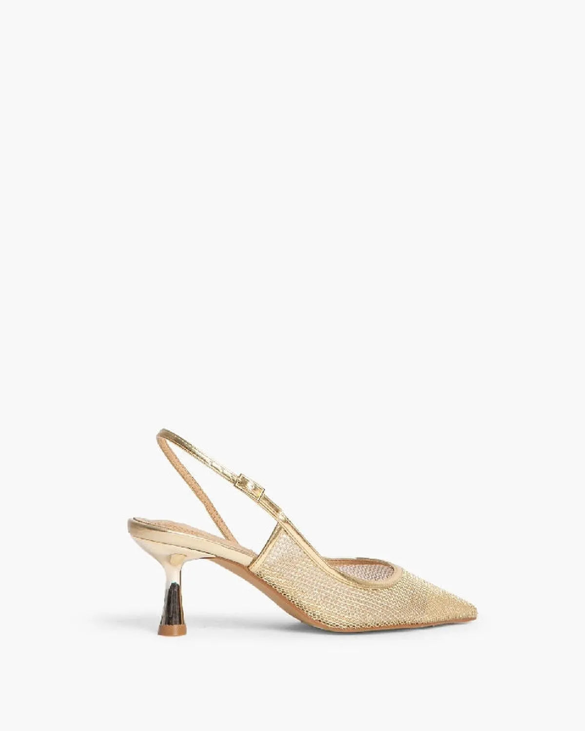 METALLIC MESH SLING BACK IN GOLD-Sling Backs-CORINA- Pointure.AE