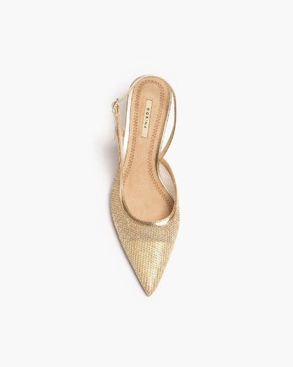 METALLIC MESH SLING BACK IN GOLD-Sling Backs-CORINA- Pointure.AE