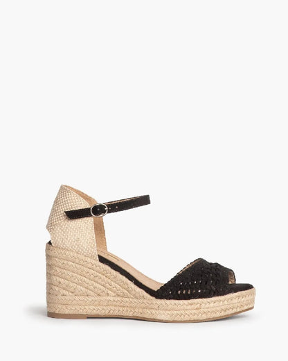 OPEN TOE WEDGE SANDALS IN BLACK-Espadrilles-CORINA- Pointure.AE