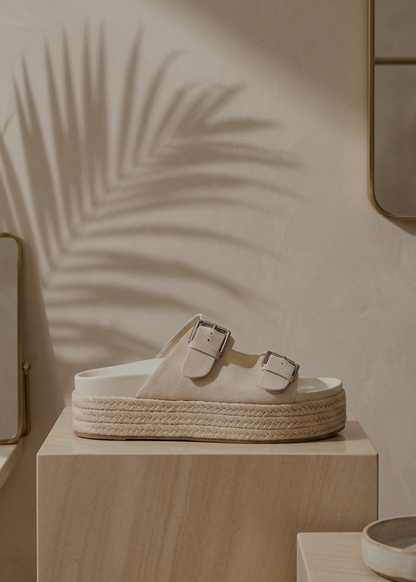 BUCKLED WEDGE MULE IN NATURAL