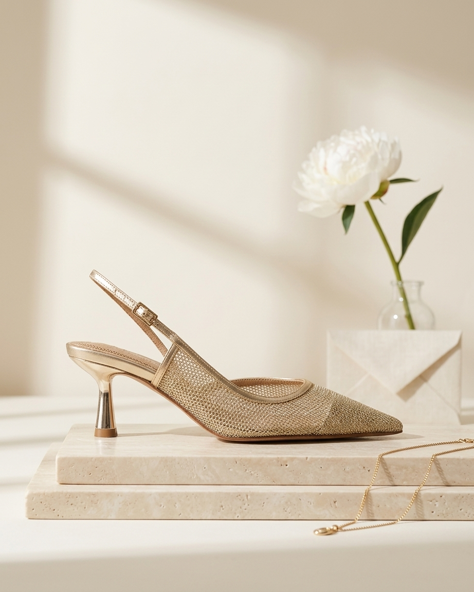 METALLIC MESH SLING BACK IN GOLD