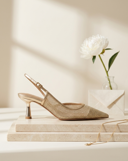 METALLIC MESH SLING BACK IN GOLD