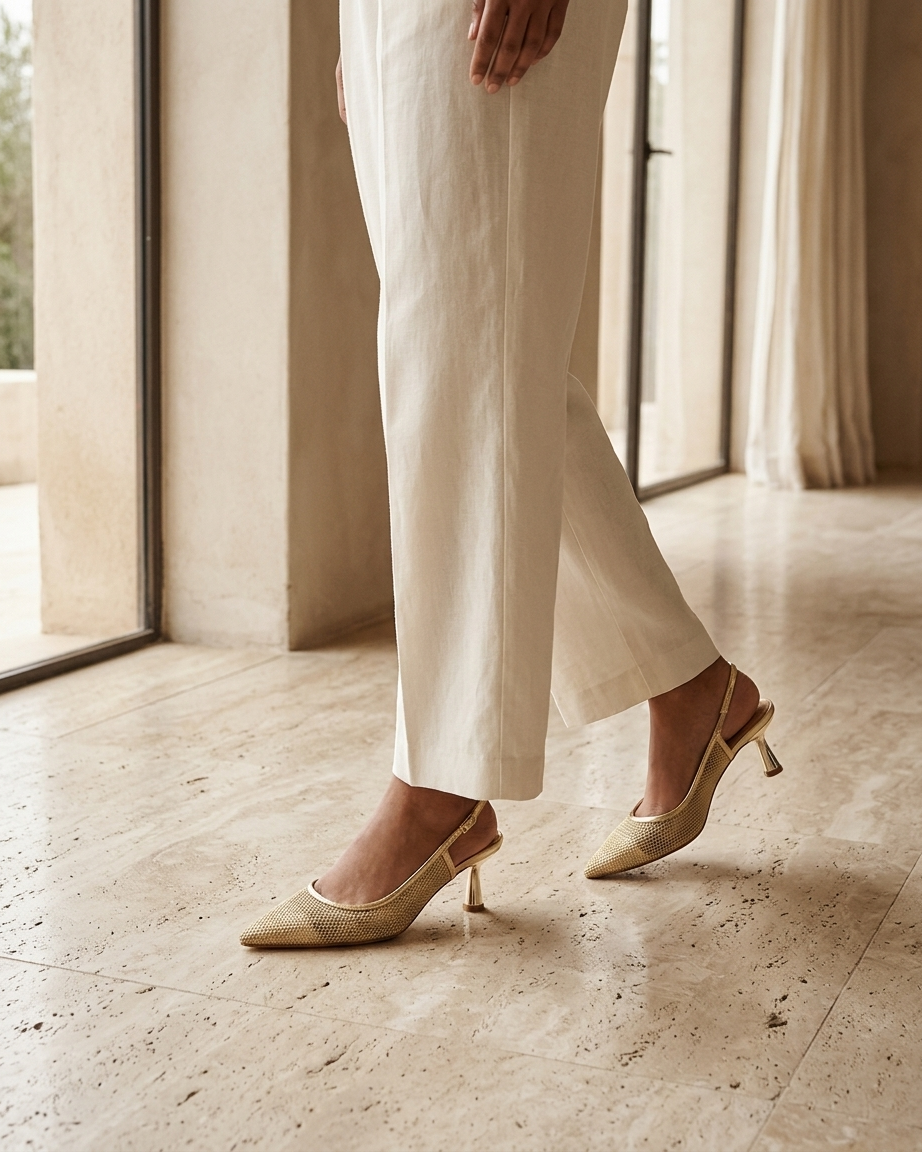 METALLIC MESH SLING BACK IN GOLD