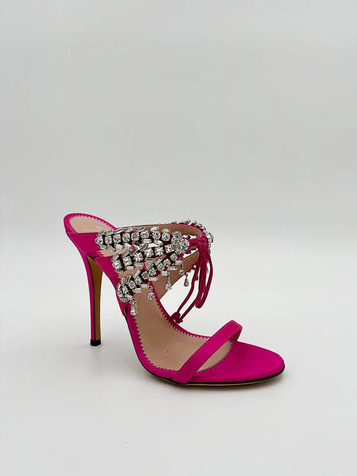 SATIN FUXIA MULE WITH CRYSTALS-Mules-GIUSEPPE ZANOTTI- Pointure.AE