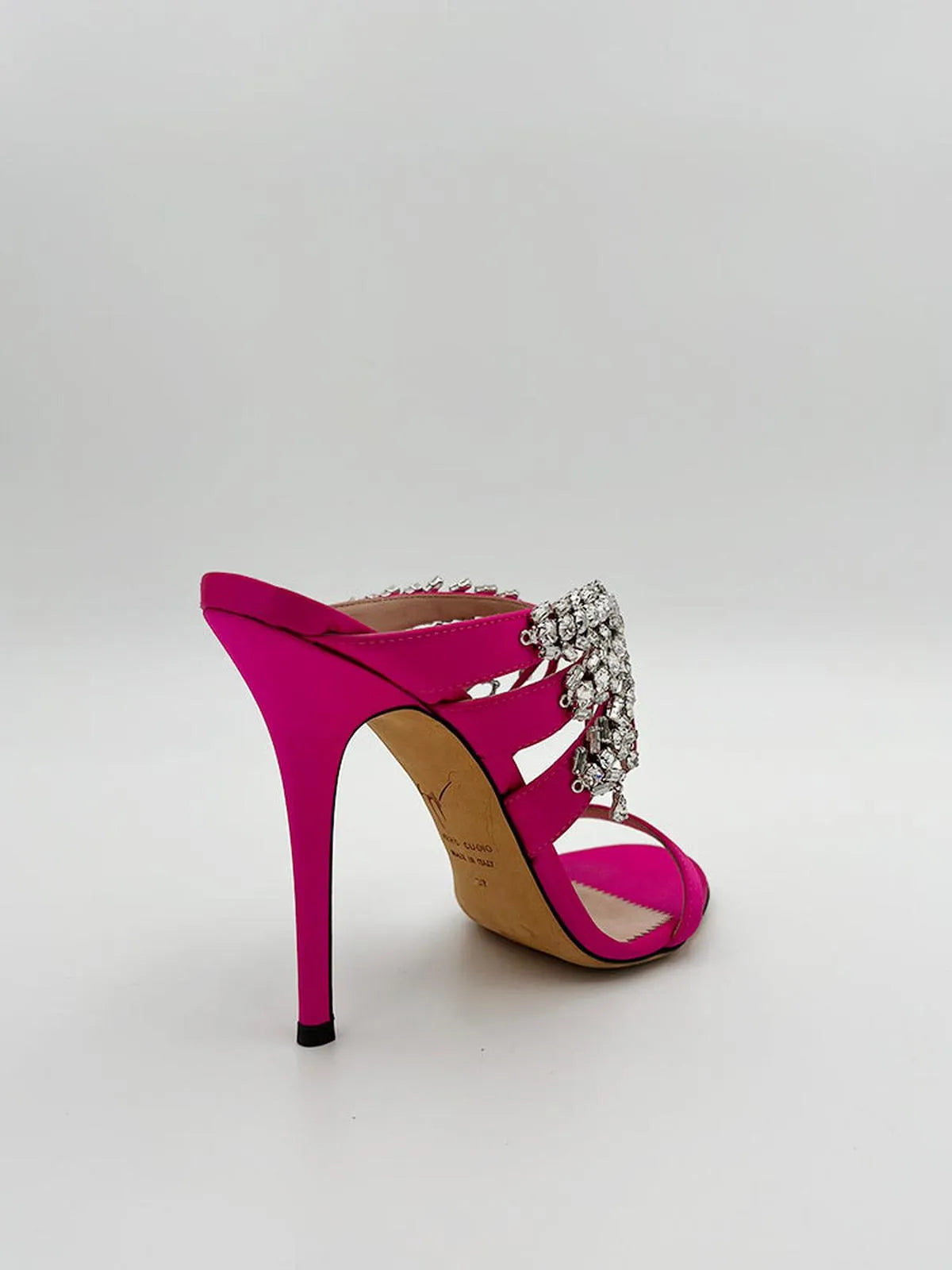SATIN FUXIA MULE WITH CRYSTALS-Mules-GIUSEPPE ZANOTTI- Pointure.AE