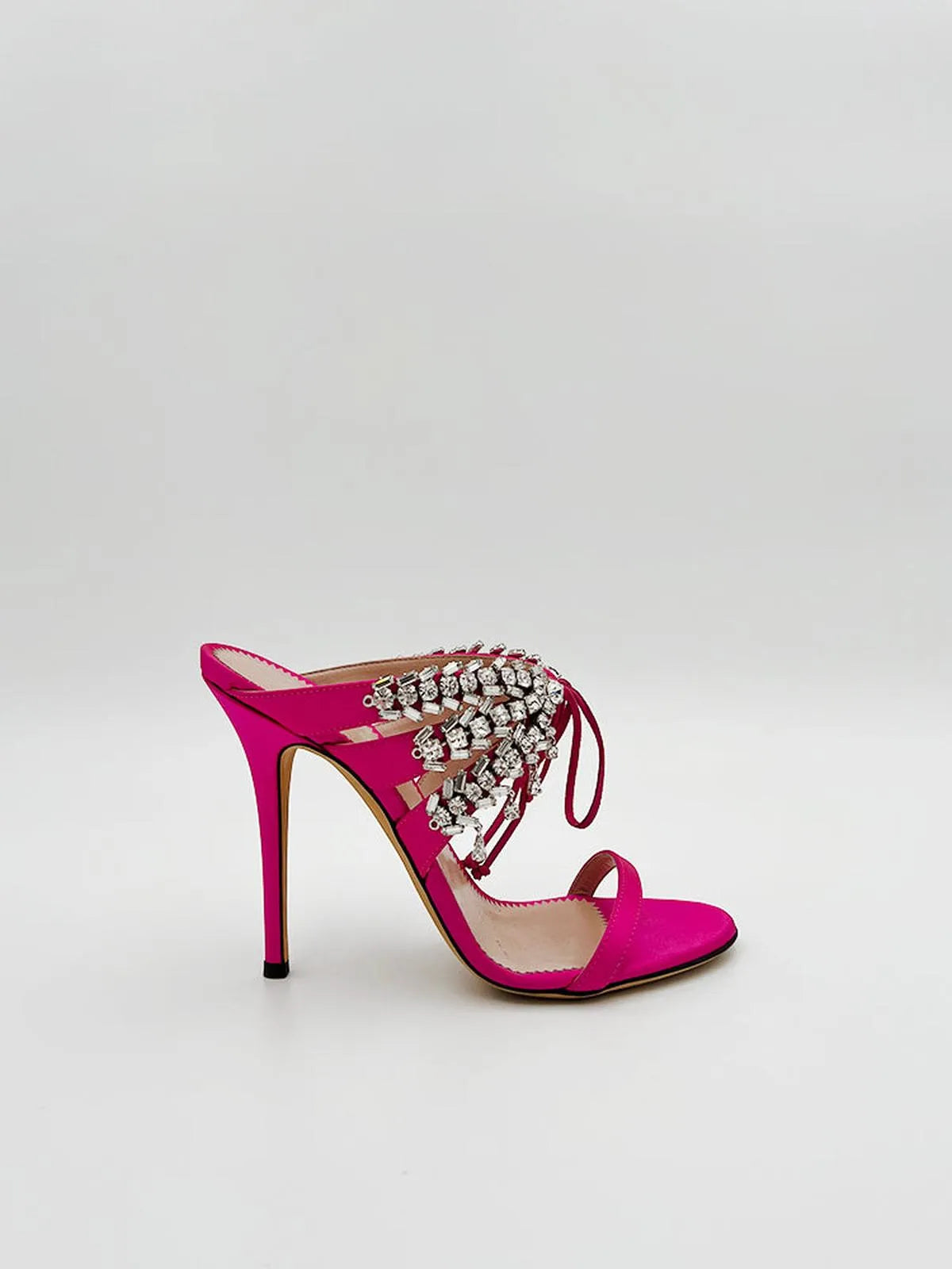SATIN FUXIA MULE WITH CRYSTALS-Mules-GIUSEPPE ZANOTTI- Pointure.AE