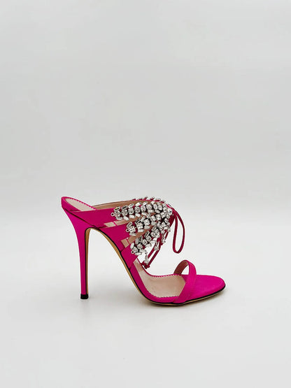 SATIN FUXIA MULE WITH CRYSTALS-Mules-GIUSEPPE ZANOTTI- Pointure.AE