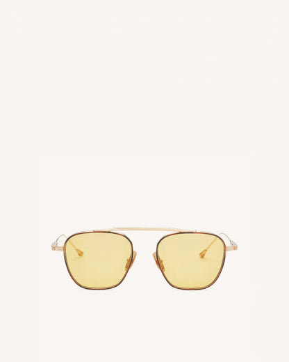 Spitfire - 14K GOLD & TORTOISE RIM INLAY/SOLID YELLOW-Pilot Sunglasses-LUNETTERIE GÉNÉRALE- Pointure.AE