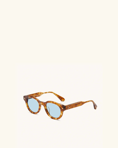 The Gift Of Mortality - LIGHT TORTOISE & 24K GOLD/SOLID BLUE-Round Frame Sunglasses-LUNETTERIE GÉNÉRALE- Pointure.AE