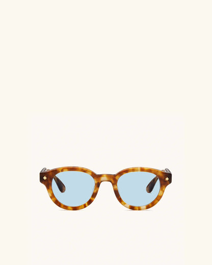 The Gift Of Mortality - LIGHT TORTOISE & 24K GOLD/SOLID BLUE-Round Frame Sunglasses-LUNETTERIE GÉNÉRALE- Pointure.AE