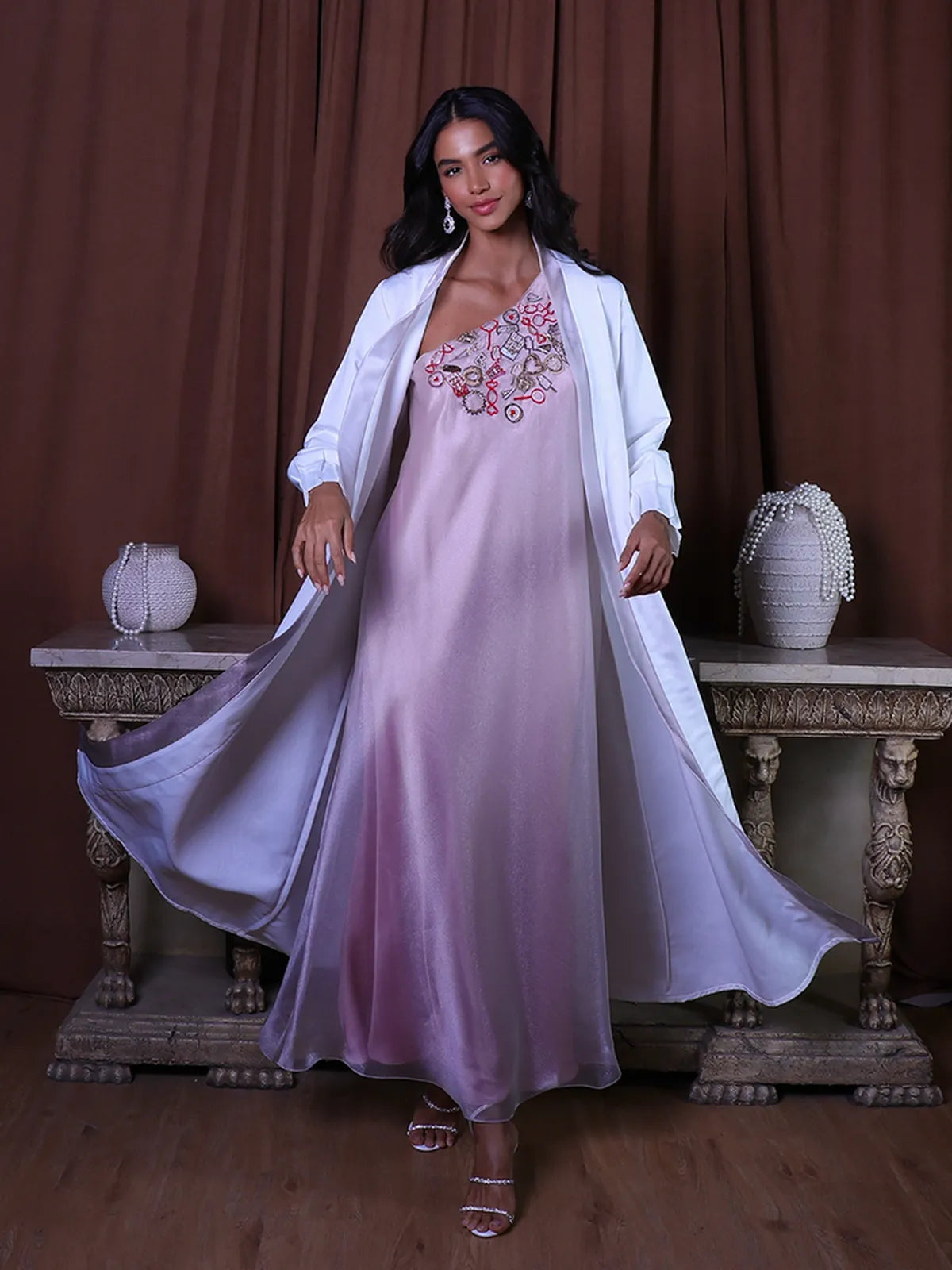 Two pieces Embroidered Dress and Abaya-Abayas-KURUNKOO- Pointure.AE